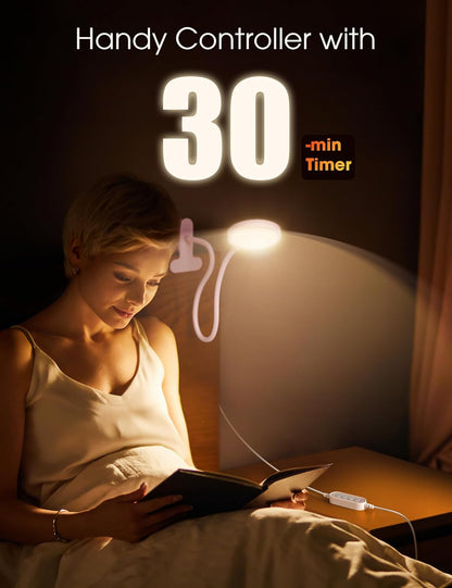 LiFMIRA Clip-on Lamp Reading Light - 5 Color Modes, 10 Brightness Levels, 8W, 66 LED, Eye-Caring Metal Clamp Light with Gooseneck for Bed, Headboard, Desk, Video Conferencing, Makeup