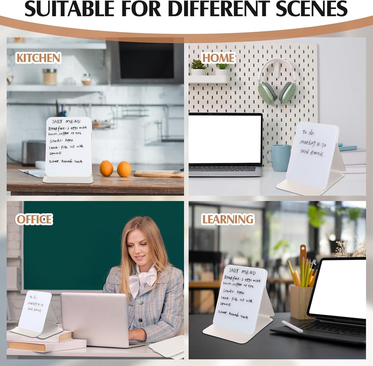 Dunzoom 2 Sets 4 Pcs Small Glass Desktop Whiteboard with Reversable Stand 8x6 Inch Mini Dry Erase White Board Easel with 2 Markers Reusable Desk Notepad for Home Office School Supplies (Pink,Green)