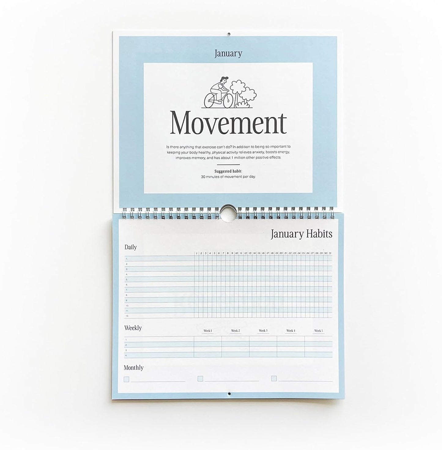 Free Period Press Habit Tracker Calendar & To Do List Planner, Spiral Bound Habit Tracker with Writable Goals, 12 Months Undated, 8"x10”