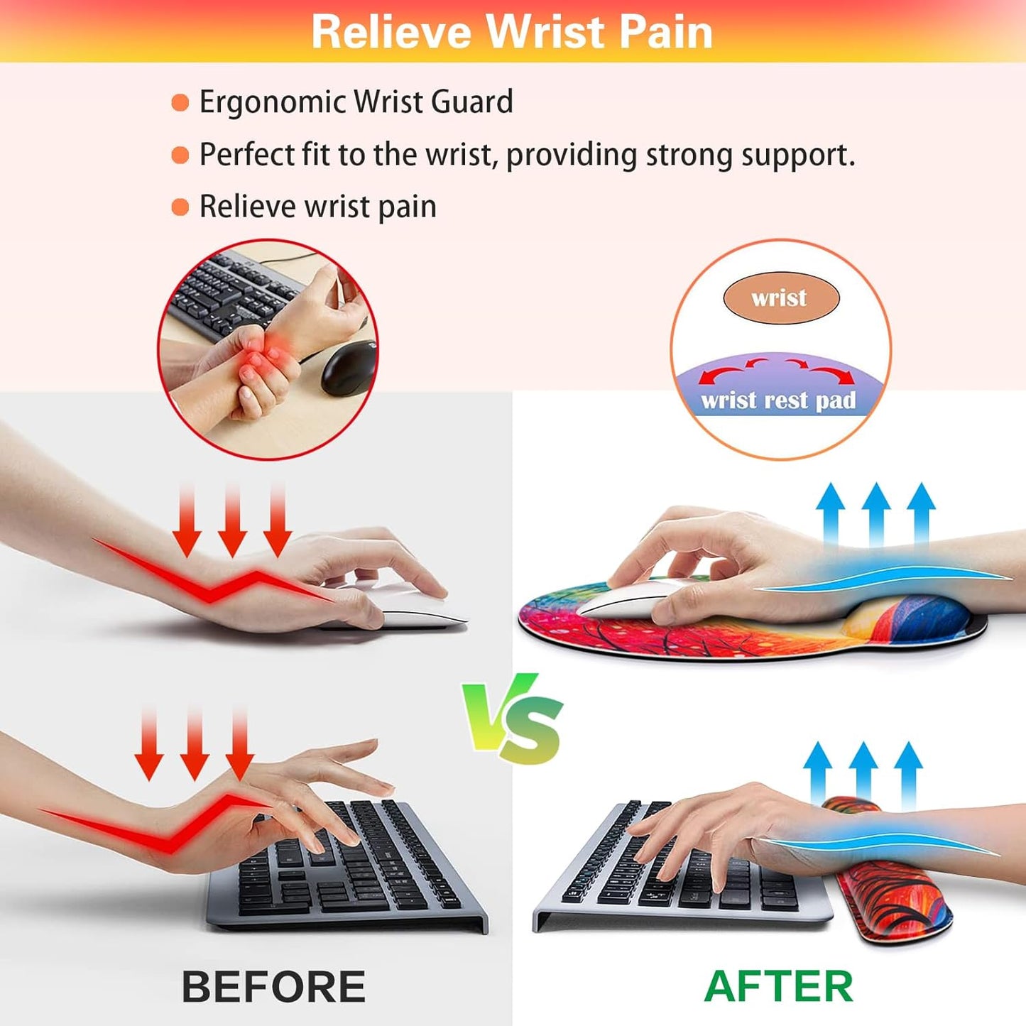 Ergonomic Keyboard Wrist Rest, Mouse Pad with Wrist Rest Anime, Cat Gaming Mousepad with Wrist Support, Memory Foam Wrist Rest Set for Computer Keyboard, Funny Cute Office Desk Accessories