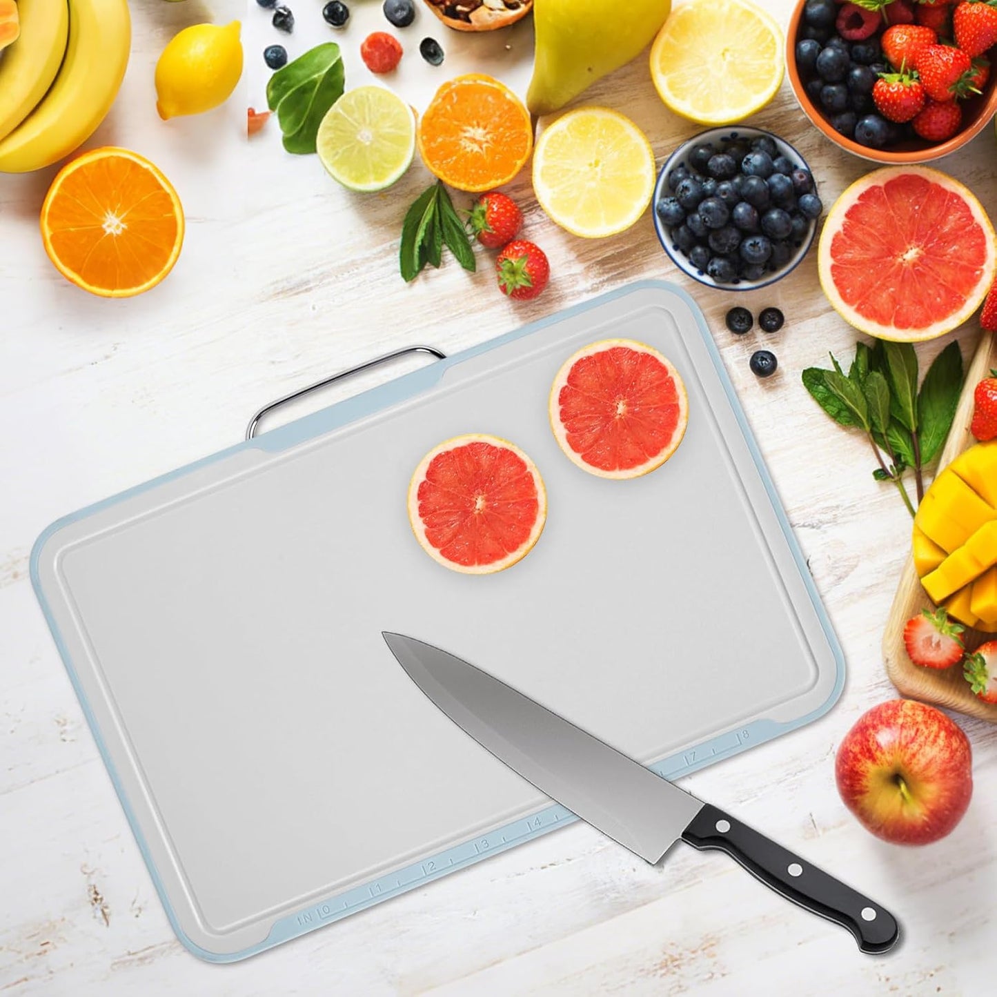 Cutting Boards for Kitchen, Charcuterie Chopping Boards Set of 3 with Stand, Plastic Cutting Mat for Kitchen Dishwasher Safe with Storage Stand