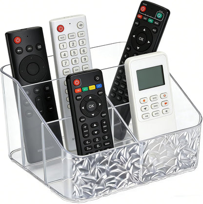 Remote Control Holder, Clear Desk Organizer with 4 Slots, Remote Caddy for TV Remotes, Streaming Devices, Controller Holder, Nightstand Organizer for Bedroom, Living Room, Office and Tabletop Use