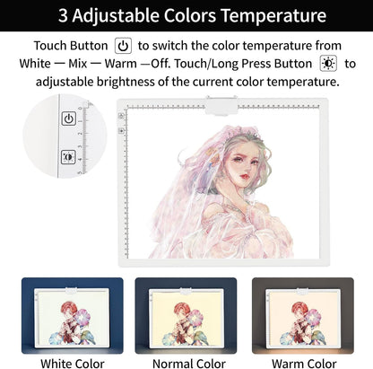 A4 Wireless LED Light Pad with Carry Bag, Innovative Stand and Top Clip, TOHETO Rechargeable Light Box Stepless Dimmable and 6 Levels Brightness Cordless Light Board for Tracing Weeding Vinyl (Black)