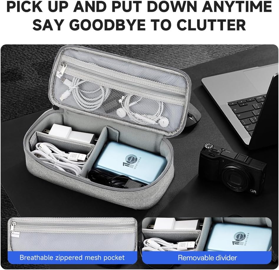 Teskyer Tech Organizer Pouch – Portable Waterproof Electronics Bag with Compartments for Cables, Chargers, Earbuds & Phone (Black)