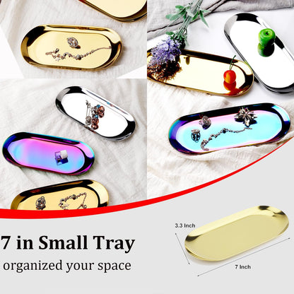 Stainless Steel Decorative Tray, Set of 2, 7 Inch Long, Jewelry Dish Cosmetics Organizer Bathroom Clutter Serving Platter Small Storage Tray, Oval, Matte Black