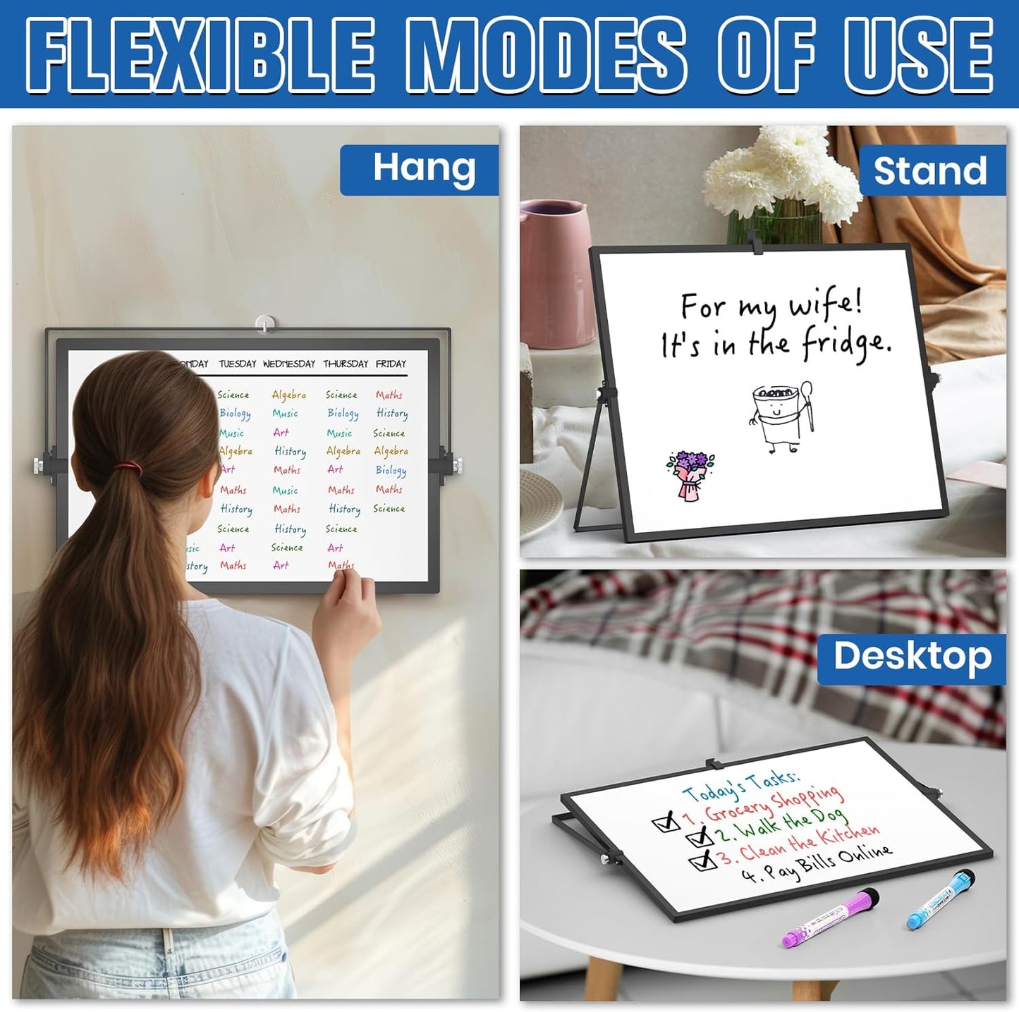 Grtard Dry Erase Magnetic White Board, 16''x12'' Double-Sided Desktop Whiteboard with Stand, Portable Small Whiteboard Set, Dry Erase Board for to-Do Lists, Planning & Office, Home