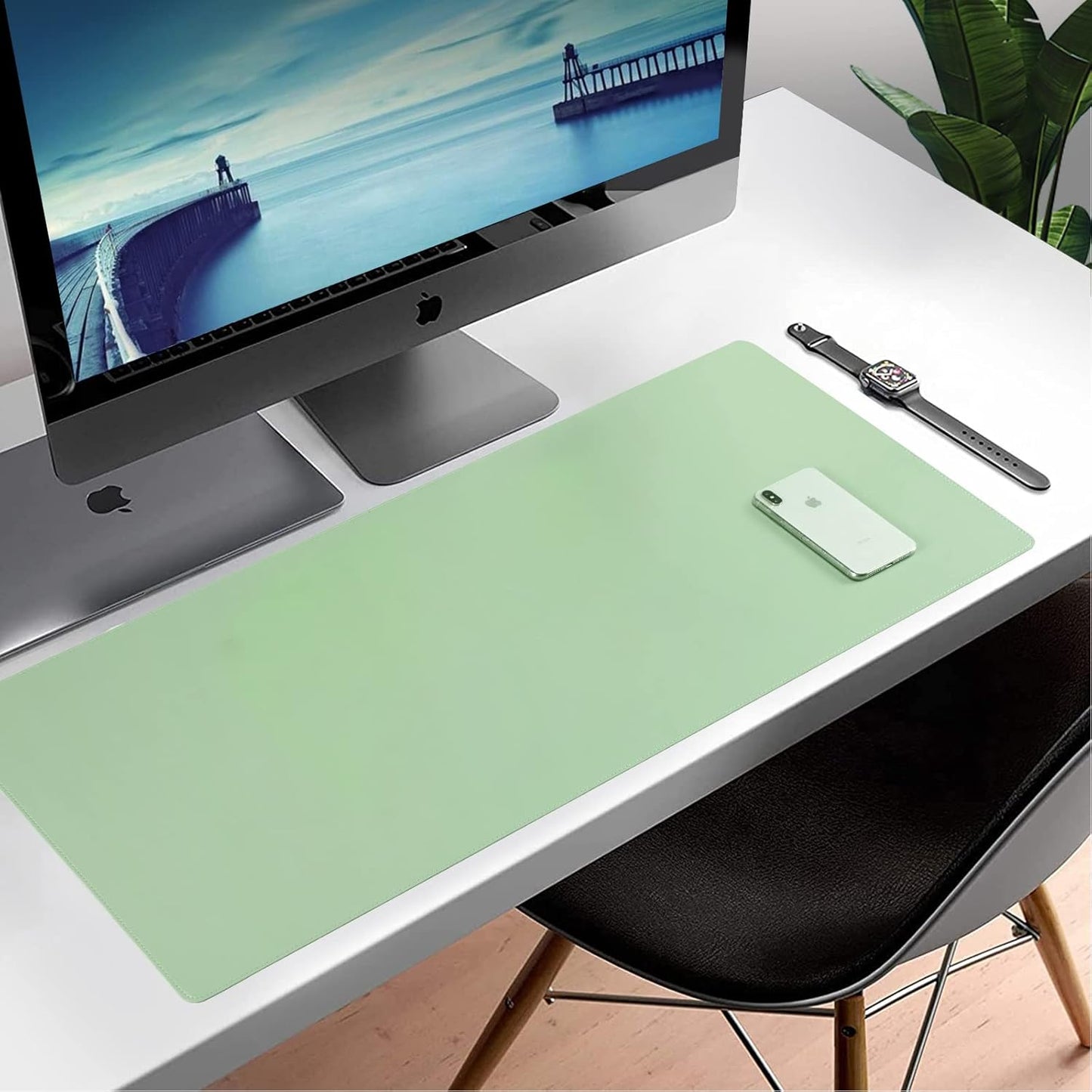 Leather Desk Pad,Wolaile 36x17 inch Large Mouse Pad,Waterproof Non-Slip Writing Desk Blotter,Computer Mat Desktop Protector for Office Home,Black