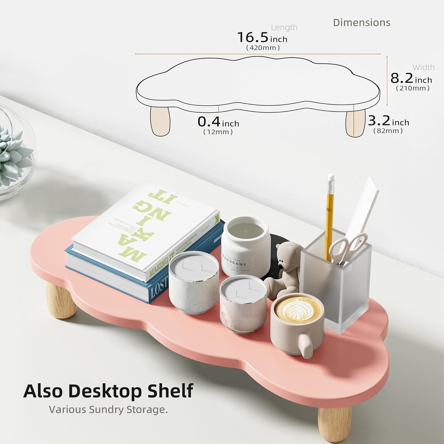 AFOOYO Monitor Stand Riser,Cloud-Shaped Sturdy Wood 16.5In Computer Monitor Riser Wirh Drawer, Multi-Purpose Desktop Organizer Riser for Computer,Laptop,Printer,TV,White