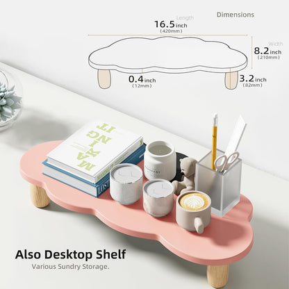 AFOOYO Monitor Stand Riser,Cloud-Shaped Sturdy Wood 16.5In Computer Monitor Riser Wirh Drawer, Multi-Purpose Desktop Organizer Riser for Computer,Laptop,Printer,TV,White