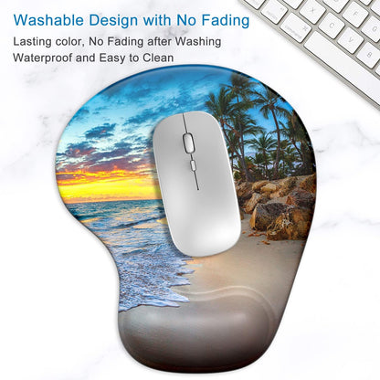 ITNRSIIET Ergonomic Mouse Pad with Gel Wrist Support Wrist Rest Smooth Surface Non-Slip PU Base Comfortable Office Supplies Pain Relief, 9.5 x 8 inches, Beach