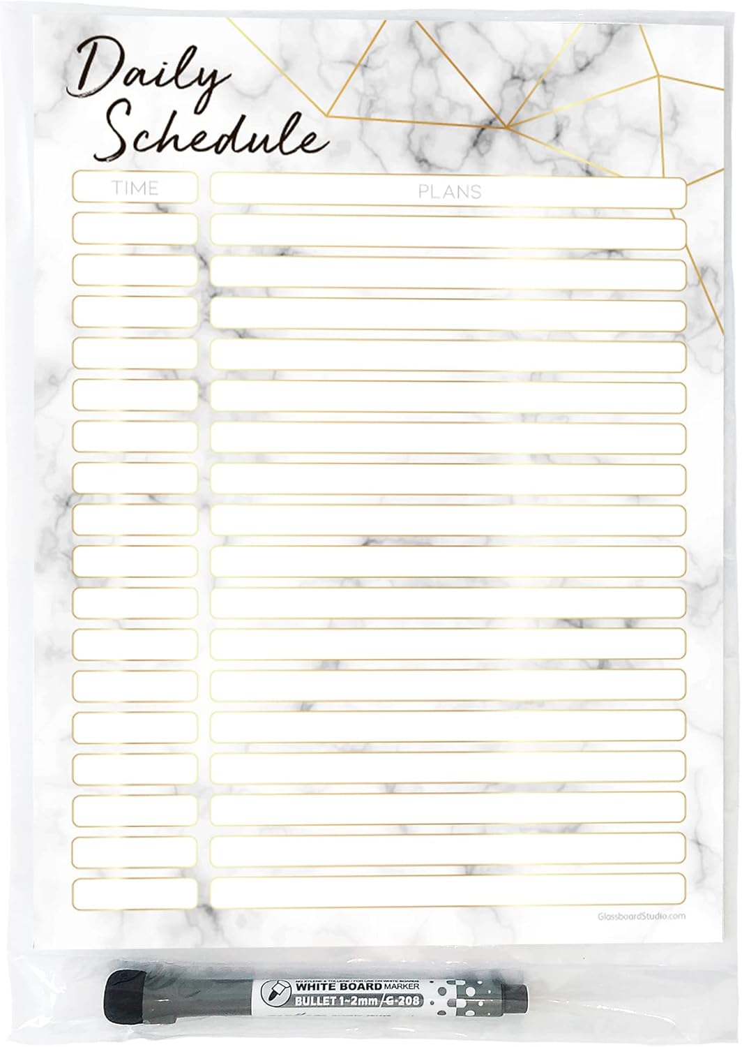 Dry Erase Daily Schedule Planner Sticker Decal by Glassboard Studio | Removable & Reusable | Magnetic Fine-Tip Marker Included (9 x 12 inches, White)
