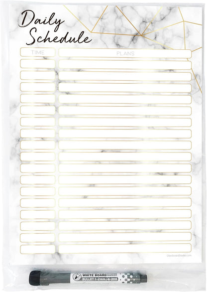 Dry Erase Daily Schedule Planner Sticker Decal by Glassboard Studio | Removable & Reusable | Magnetic Fine-Tip Marker Included (9 x 12 inches, White)