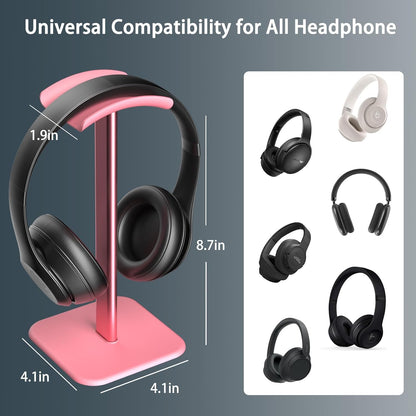 Headphone Stand for Desk - Headset Stand with Aluminum Hanger and Plastic Headrest, Headphone Holder for AirPods Max, Sony, Bose, Beats and More (Black)
