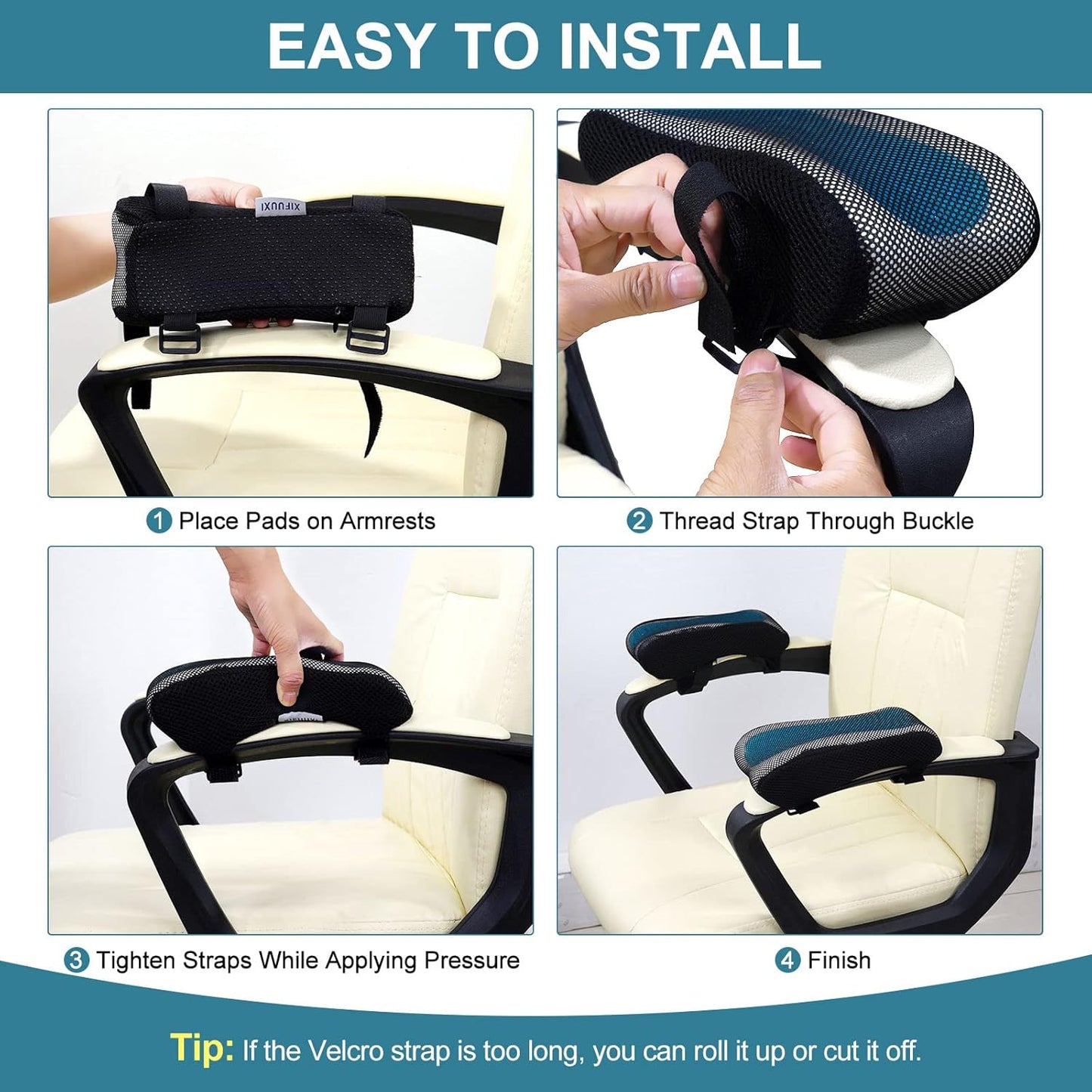 Office Chair Armrest Pads, Cooling Gel Computer Chair Arm Pads, Memory Foam Ergonomic Armrest Cushion for Gaming (2 Pack)
