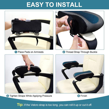 Office Chair Armrest Pads, Cooling Gel Computer Chair Arm Pads, Memory Foam Ergonomic Armrest Cushion for Gaming (2 Pack)