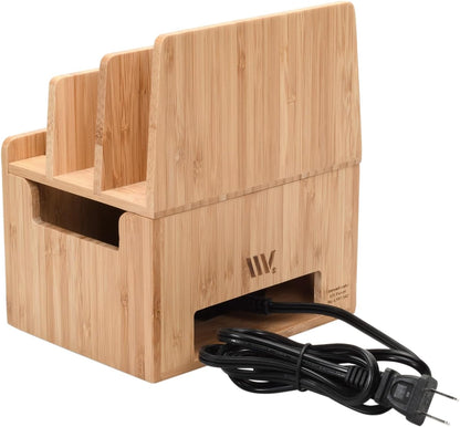 MobileVision Bamboo Charging Station & Multi Device Organizer Slim Version for Smartphones, Tablets, and Laptops