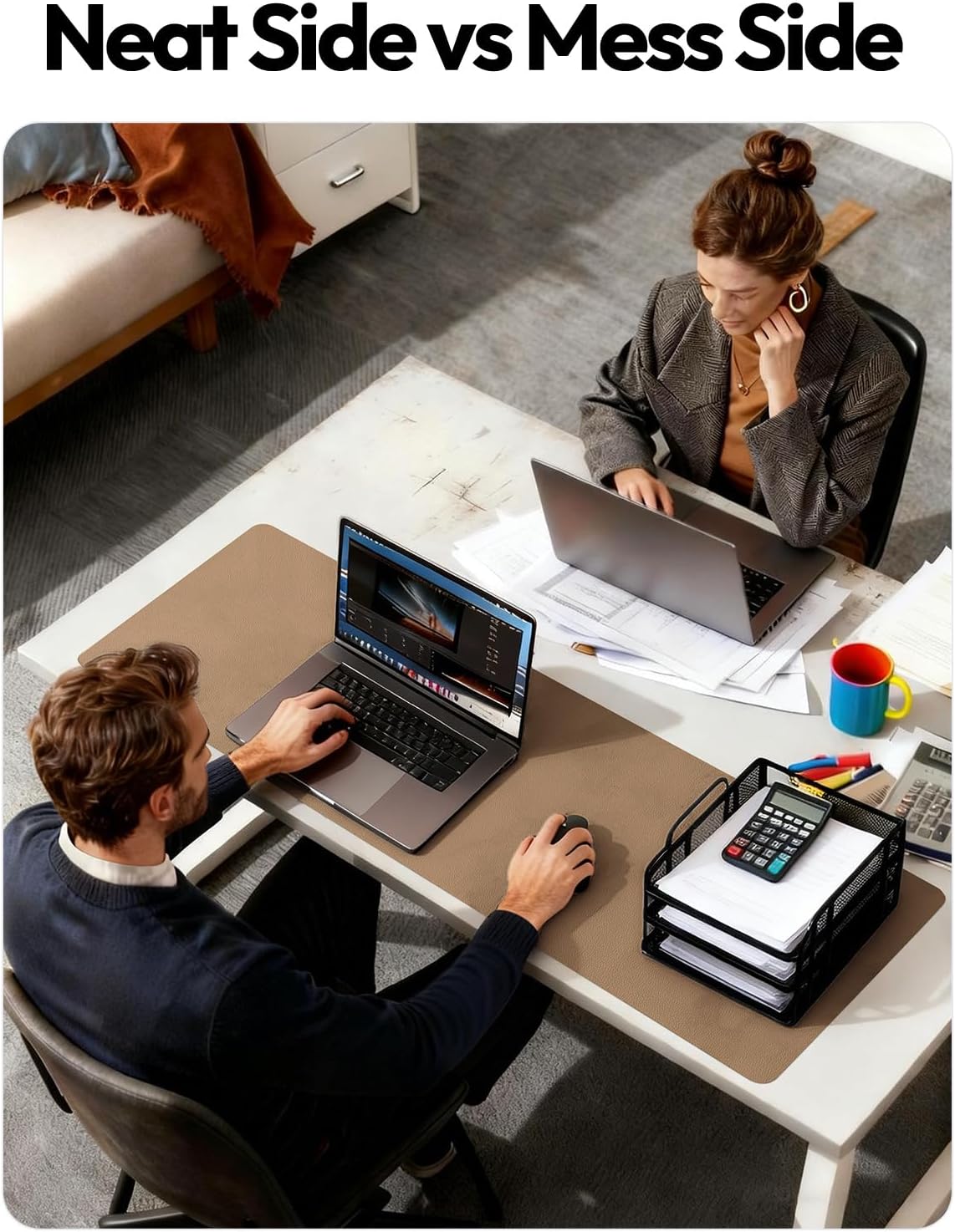 YSAGi Leather Office Desk Pad Protector, Large Mouse Pad, Non-Slip, PU Leather, Laptop Desk Blotter, Waterproof Writing Pad for Office and Home, Black, 23.6" x 13.8" - Colors A