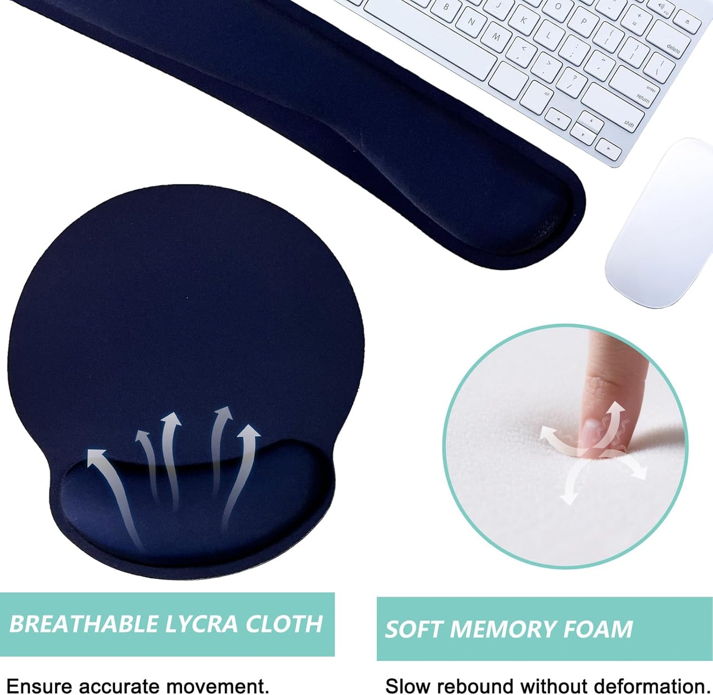 Keyboard Wrist Rest Pad Mouse Pad with Wrist Support Set of 3, Mousepad with Non-Slip Rubber Base, Ergonomic Memory Foam Mouse Wrist Cushion Support for Home Office Laptop Computer Gaming, Forest