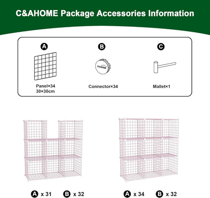 C&AHOME Wire Cube Storage, 6 - Cube Organizer Metal C Grids, Modular Shelves Units, Storage Bins Shelving, Closet Organizer, Ideal for Home, Office, Living Room, 36.6”L x 12.4”W x 36.6”H Black