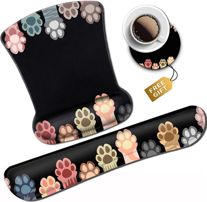 Mouse Pad with Wrist Support, Ergonomic Gel Mouse Pad Beautiful Flowers,Non-Slip Durable, Memory Foam Keyboard Wrist Rest, Suitable for Office Typing Games, Pink Hyacinths on Wood Panel
