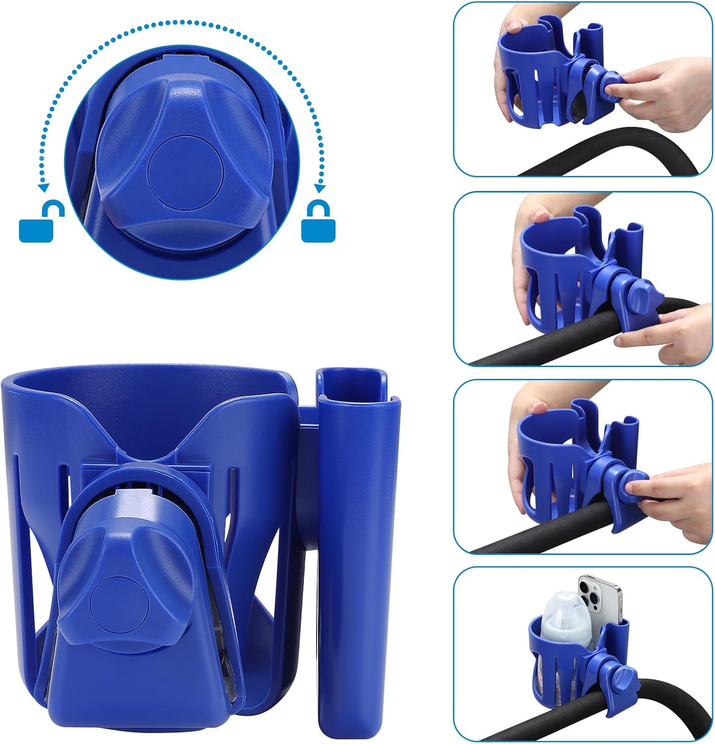 Accmor Stroller Cup Holder, Universal Cup Holder for Stroller Walker Bike, 360° Rotatable Large Caliber Designed Bottle Holder for Stroller, Bike, Wheelchair, Scooter