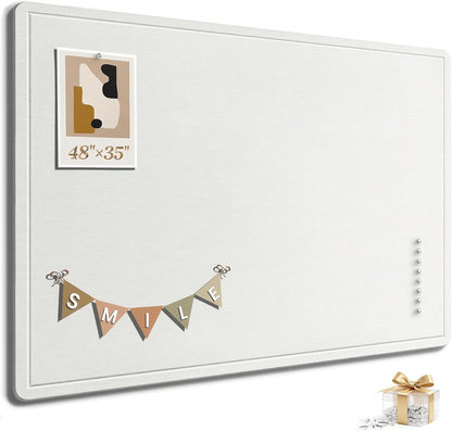 Large Bulletin Board, 35 X 17 Inches Felt Cork Board with 40 Pushpins, Foldable Felt Notice Pin Board Photo Display Board with Self-Adhesive Tape for Office Home School (Oatmeal, 35x17 inch)