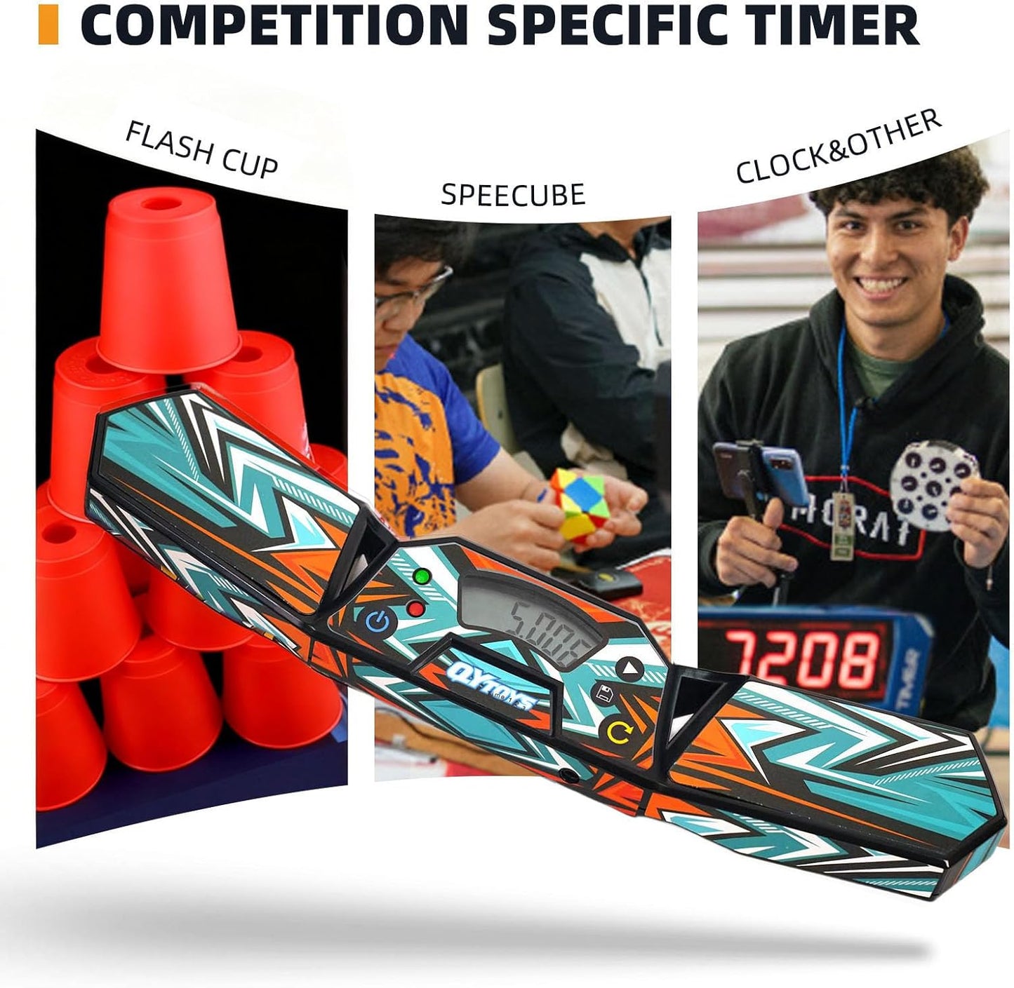 Professional Speed Cube Timer,Touch Control Timer with Display,Cube Race Stack Competition a Great Gift for Boys and Girls (Vermilion Bird)