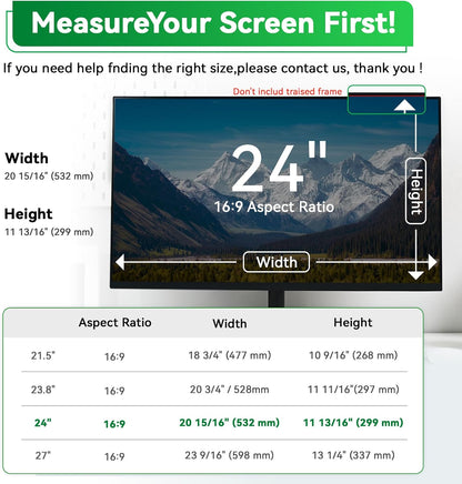[2 Pack] Magnetic Hanging 24 Inch Computer Anti Blue Light Screen Protector for 16:9 Aspect Ratio Widescreen Monitor, Eye Protection Anti-Glare Light LED PC Screen Protector, Removable 24 in Protective Film