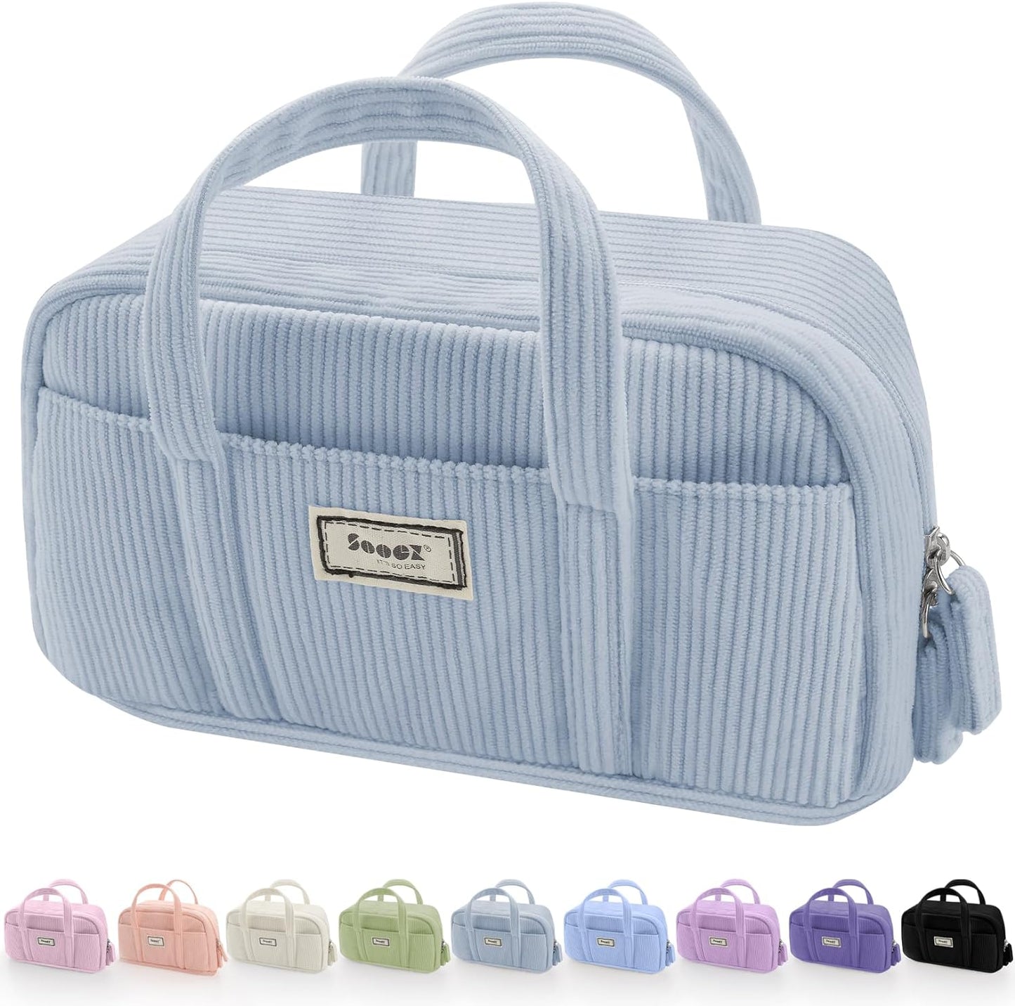 Sooez Large Pencil Case Pouch, Extra Big Pencil Bag with 5 Compartments, Pen Bag Wide Opening, Soft Corduroy Pencil Pouch Organizer with Zipper, Cute Aesthetic School Supplies for Teen Girls-Purple