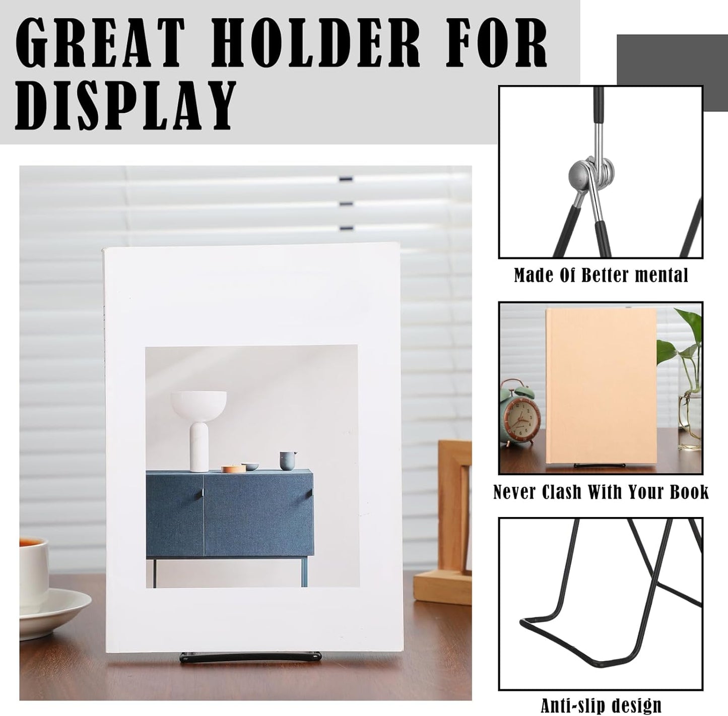6 Pack 9.17 Inch Large Metal Book Stand for Display Adjustable Display Holder Easel Collector Stand for Home Office Back to School Books Frames Comic Plates Album CD Magazine