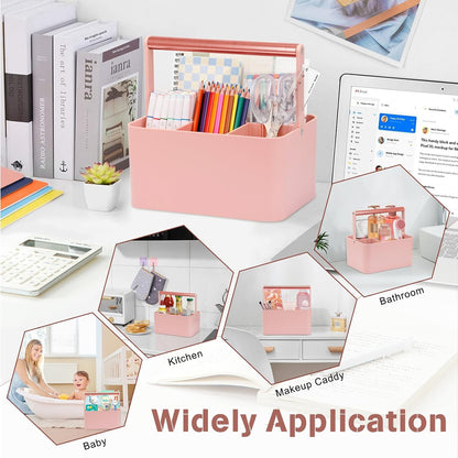 Multipurpose Caddy Organizer with Handle and Adjustable Divider, Portable Art Supply Storage Organizer for Art Craft Supplies, Dorm, Classroom, Office, Bathroom, Shower, Cleaning, Makeup (Pink)