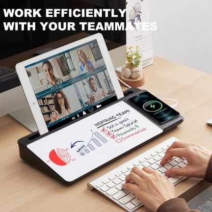 TSJ OFFICE Small Desktop Whiteboard -Glass Dry Erase Board Computer Keyboard Stand White Board Surface Pad with Drawer, Desk Organizers with Accessories for Office, Home, School Supplies - White