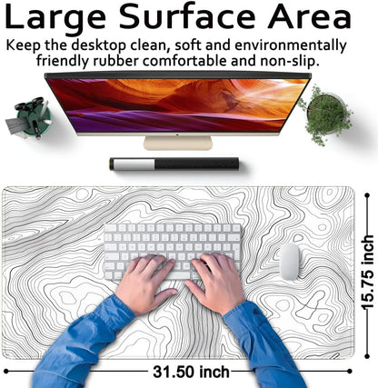 World Map Desk Mat Historical World Map Desk Pad Extra Large Computer Mouse Pad XL Black Topographic Mousepad Keyboard Pad for Desk Gaming Computer Laptop Office Non-Slip Desk Pad 31.5x11.8 in