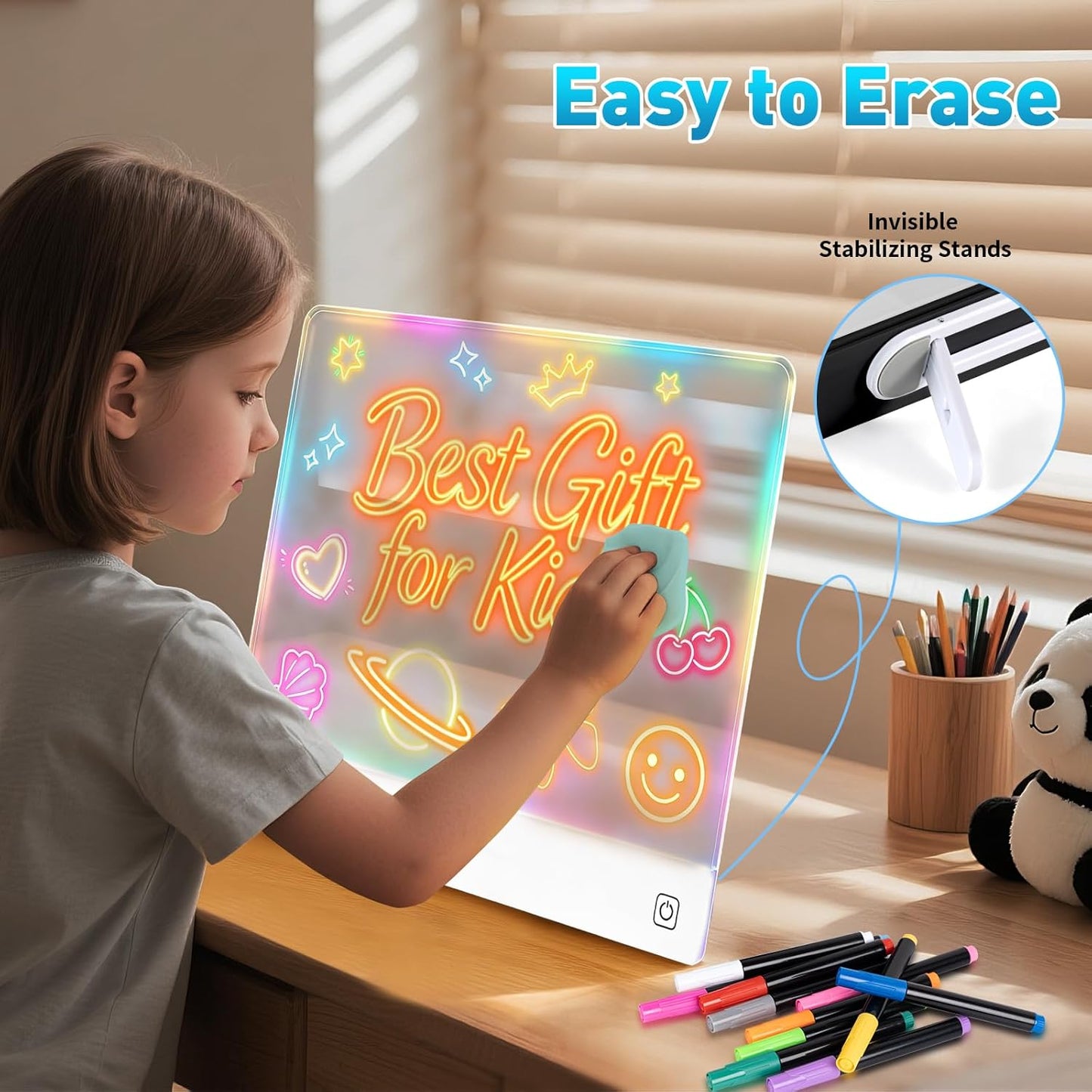 Rechargeable LED Drawing Board for Kids with Tracing Pages, Lumi Board Magnetic Light Up Acrylic Dry Erase Board, LED Note Board with 4 Magnets, Birthday Gifts Toy for Kids/Girls