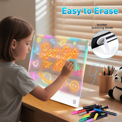 Rechargeable LED Drawing Board for Kids with Tracing Pages, Lumi Board Magnetic Light Up Acrylic Dry Erase Board, LED Note Board with 4 Magnets, Birthday Gifts Toy for Kids/Girls