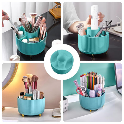 Diesisa Makeup Brush Holder Organizer,360° Rotating Makeup Brush Organizer,5 Slot Make up Brushes Cup for Cosmetics, Nail Polish, Art Supply, Bathroom Vanity Desktop Organizer - White