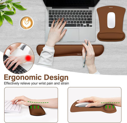 MOSISO Wrist Rest Support for Mouse Pad & Keyboard Set, Ergonomic Mousepad Non-Slip Base Home/Office Pain Relief & Easy Typing Cushion with Neoprene Cloth & Raised Memory Foam, Black