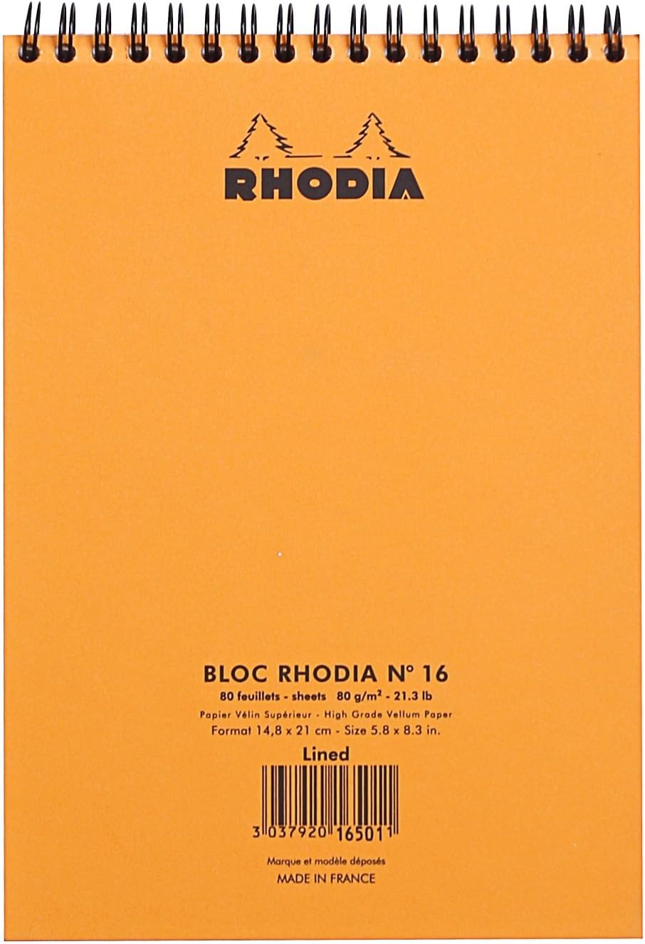 Rhodia #16 Wirebound Notepad 5.8" x 8.3" Dot Pad, Orange Cover