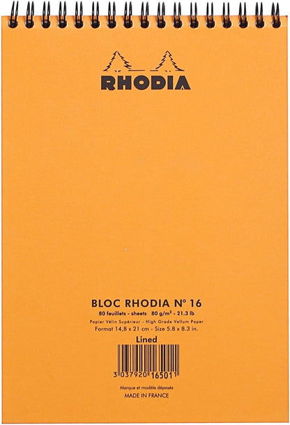 Rhodia #16 Wirebound Notepad 5.8" x 8.3" Dot Pad, Orange Cover