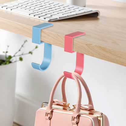 Ymapinc Nail-Free Purse Hanger, 2Pcs Heavy Duty Portable Purse Hook for Table, 5-Shaped Aluminum Alloy Bag Holder for Hanging Bags/Keys/Headphones (Pink/Blue)
