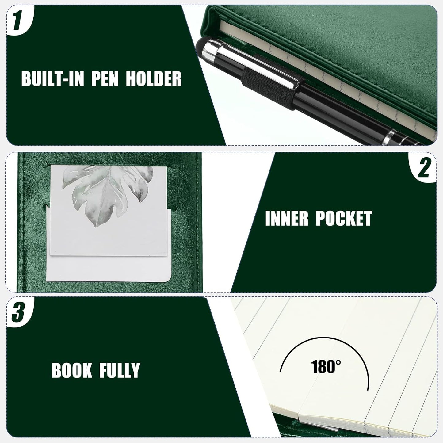 Outus 10 Pcs Mini Pocket Notepad Holder Set Included Small Leather Pocket Notebook Holder with 50 Lined Sheets, Metal Pen, 8 Pcs 3 x 5 Inch Memo Book Refills, 30 Lined Paper Per Note Pad (Black)
