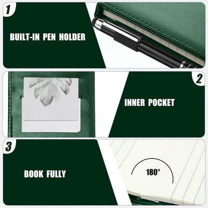 Outus 10 Pcs Mini Pocket Notepad Holder Set Included Small Leather Pocket Notebook Holder with 50 Lined Sheets, Metal Pen, 8 Pcs 3 x 5 Inch Memo Book Refills, 30 Lined Paper Per Note Pad (Black)