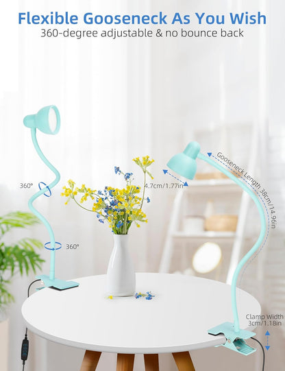Clip on Lamp USB Reading Light, 3 Color Modes, 10 Brightness Dimmable, 360° Flexible Desk Lamp with Clamp, Eye Care Clip on Light for Bed Desk Headboard Home Dorm White