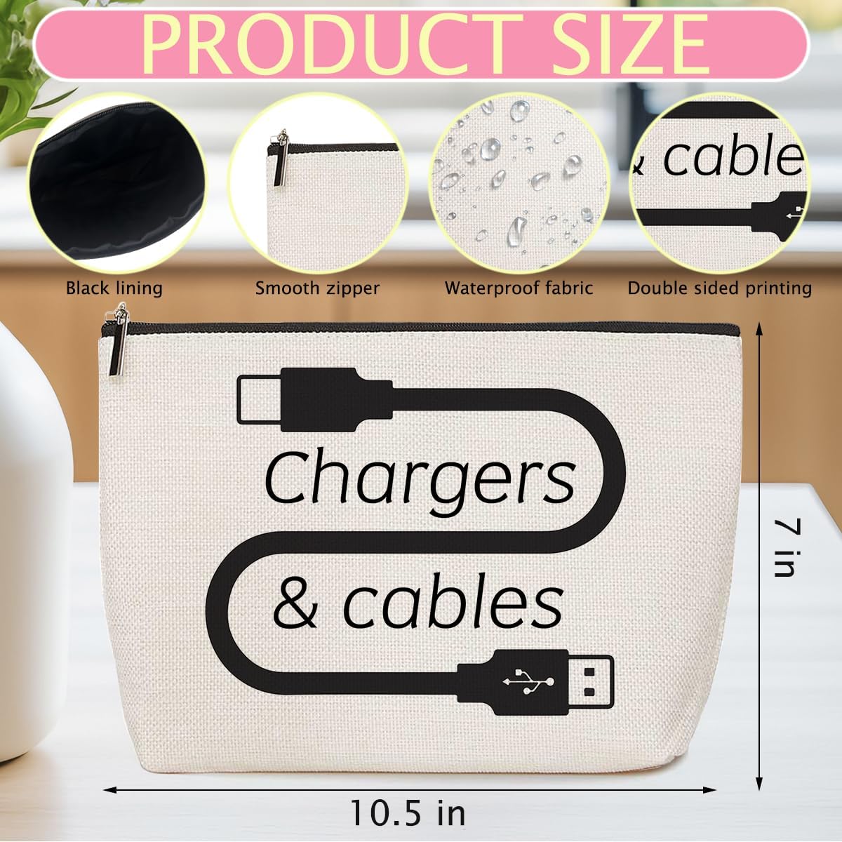 ZHAMEN 2 Pcs Cables Chargers Makeup Bag, Organizer Portable Pouch Purse Travel Essentials Organizer Cosmetic Bags for Women, Roomy Travel Makeup Toiletries Accessories, Birthday Gifts for Women