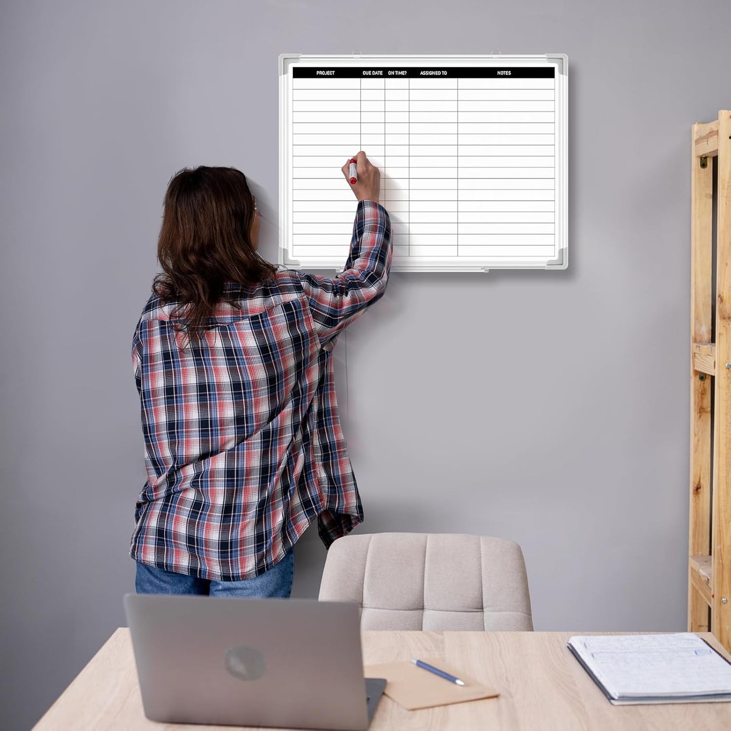 Lincia Aluminum Frame Dry Erase Board with Lines, Double Sided Wall-Mounted Whiteboard for Scheduling, to Do Lists & Weekly Planning, Reusable Calendar for Home & Work(Project Planning Board,24"x18")