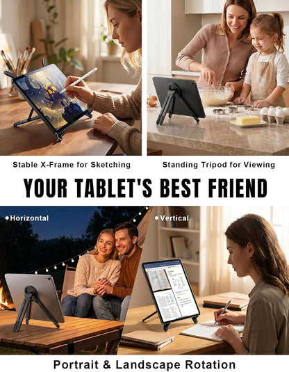 4-in-1 Foldable Laptop Stand & Magnetic Phone Holder, Silver Aerospace Aluminum Portable Desk Mount with N52 MagSafe Compatible Tripod Handle for MacBook Pro, iPad, Travel & Vlogging