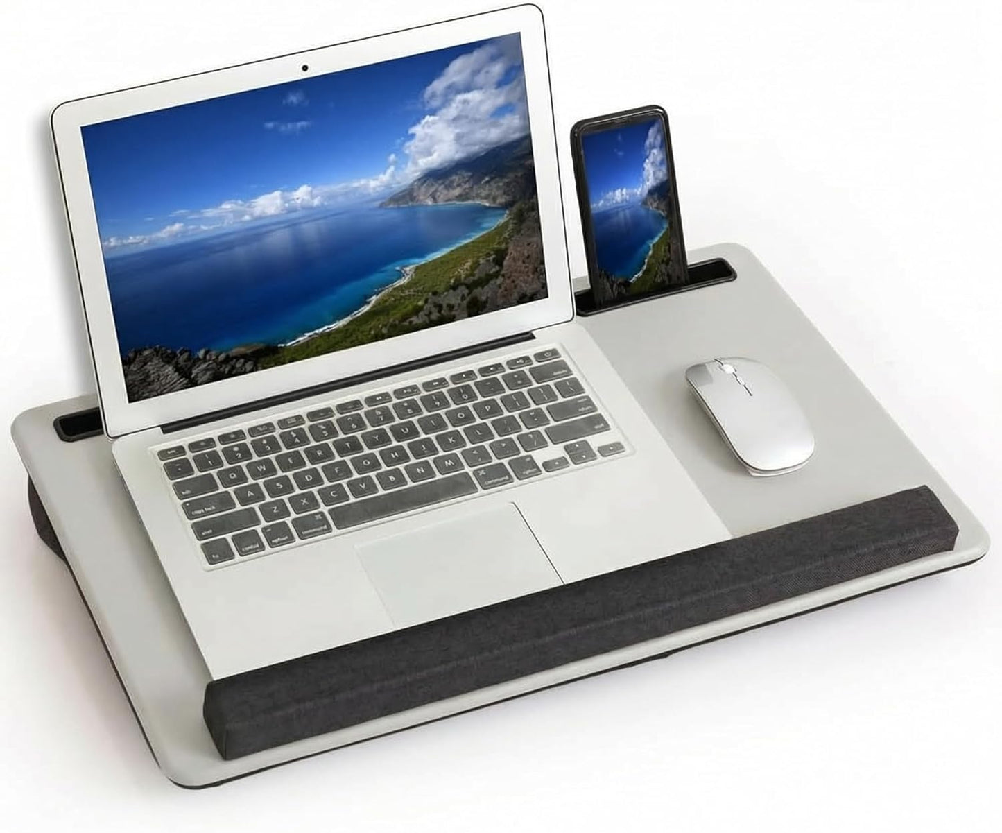 Lap Desk Home Office Lap Desk Portable Laptop Desk for Left Right - Handers with Whole Mouse Pad Wrist Pad Dual Cushion Phone Tablet Slots Fits Up to 17 Inch Laptops