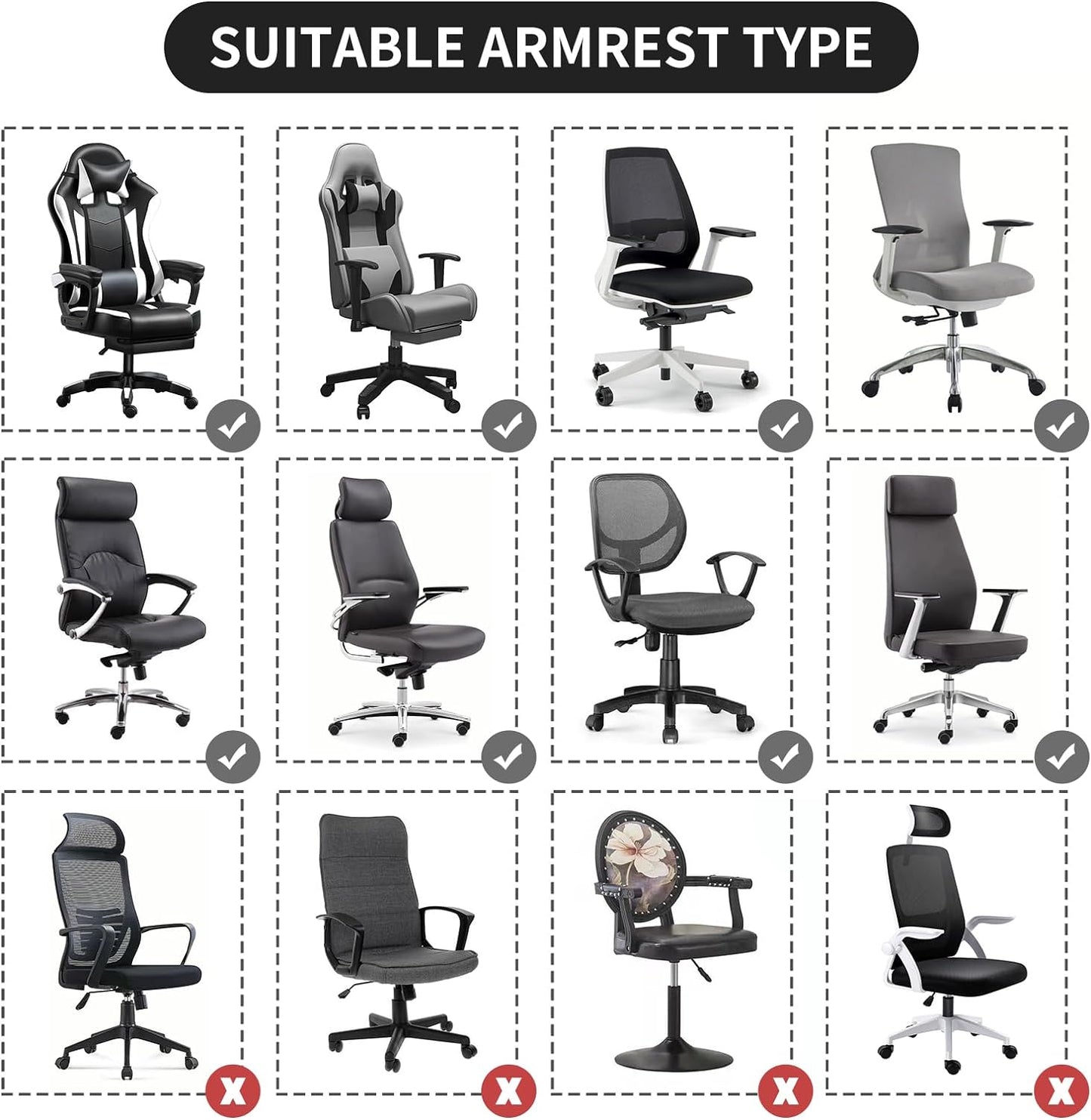 FORCHEER Office Chair Armrest Covers 12-15 Inch Velvet Elastic Black Arm Rest Covers for Desk Computer Chairs Washable