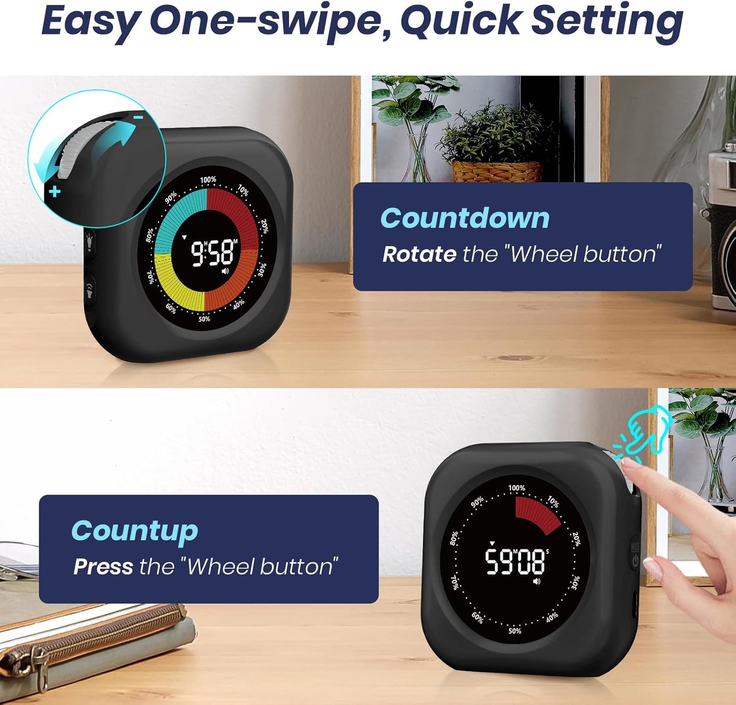 PERSUPER Visual Timer for Kids, 10 Hours Countdown/Up, with Rechargeable, 3 Volume Levels, 3 Brightness Display, and Magnetic, Homeschool Study Tool, Large Digital Timers for Classroom, Kitchen