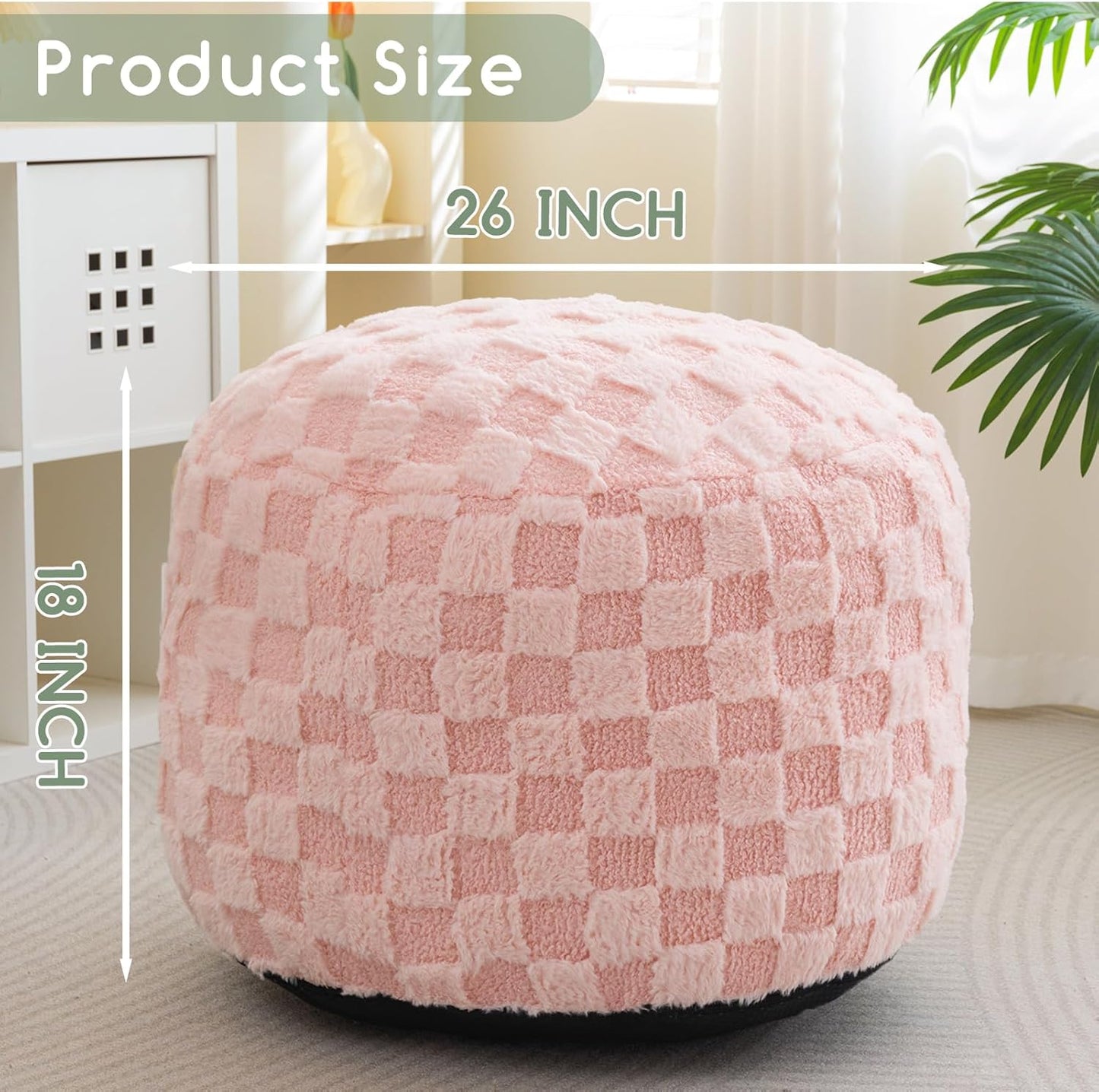 HIGOGOGO Round Stuffed Pouf Ottoman, Corduroy Poufs with Foam Chunk Filling, Furry and Fluffy Pouf Foot Stool Storage Ottoman, 20 X 15 Floor Poufs Foot Rest for Living Room, Dark Grey